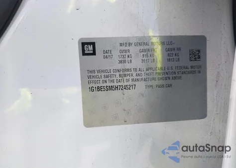 2017 Chevrolet Cruze Lt Auto z USA, uszkodzony, nr VIN 1G1BE5SM5H7245217